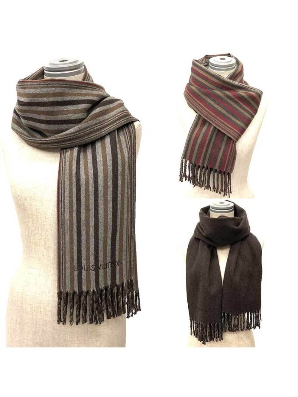 Louis Vuitton Scarf Multi Striped Cashmere Wool Brown - Picture 2 of 3